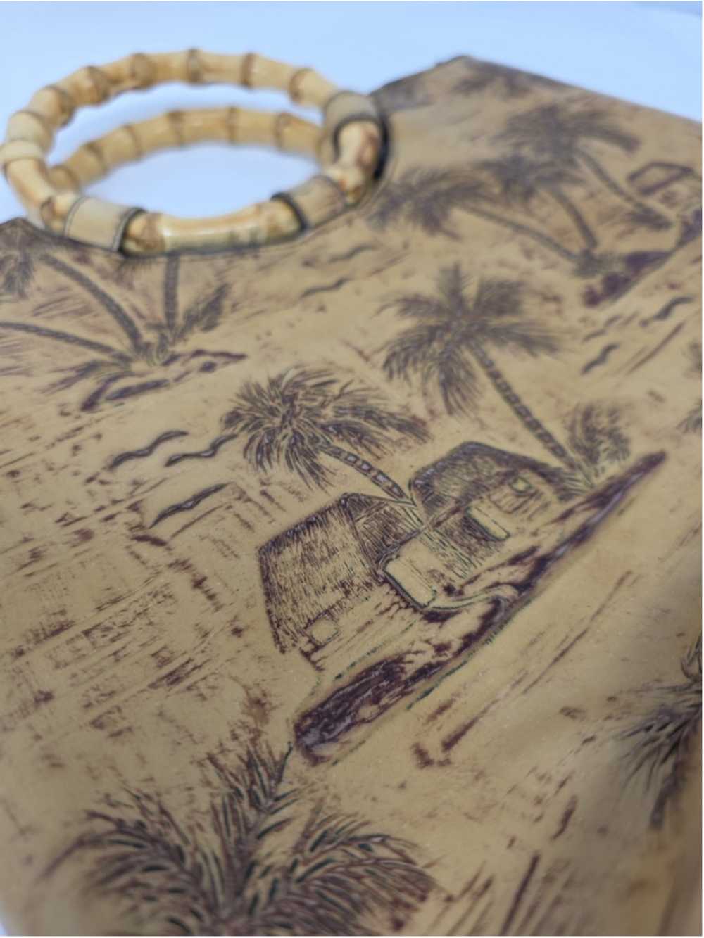 Caribbean Joe Palm Tree Purse Tote Beach Island Bamboo Handles Tropical - Picture 9 of 11